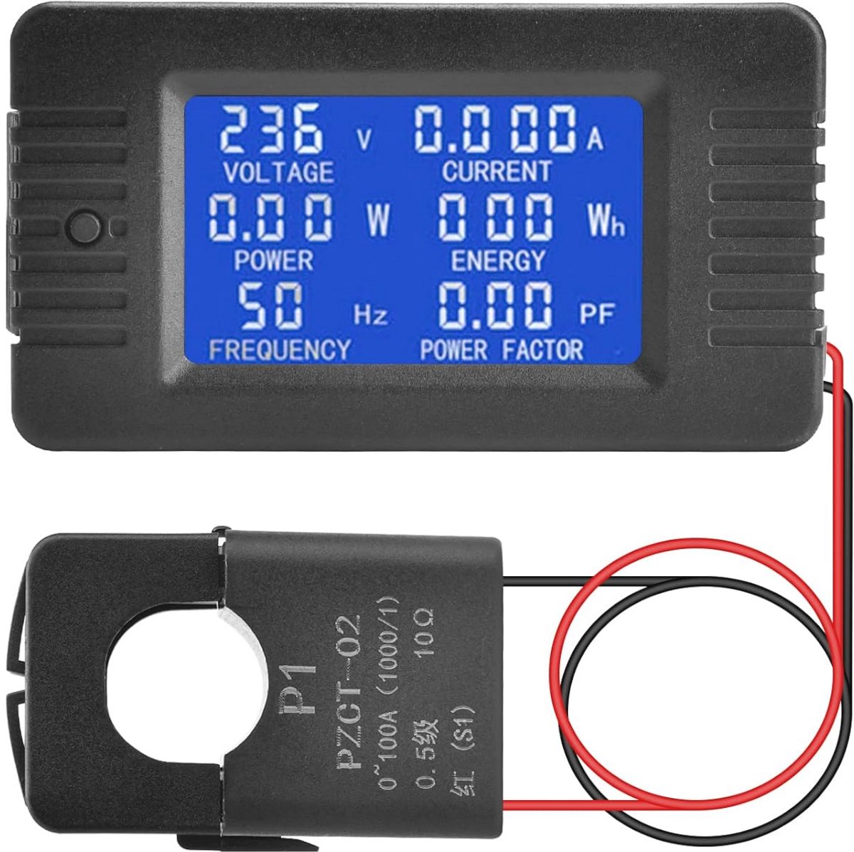 LCD Digitale Ampèremeter en Voltmeter voor DC 80-260V 100A, 6-in-1 Stroommeter en Vermogensmeter voor Thuisgebruik