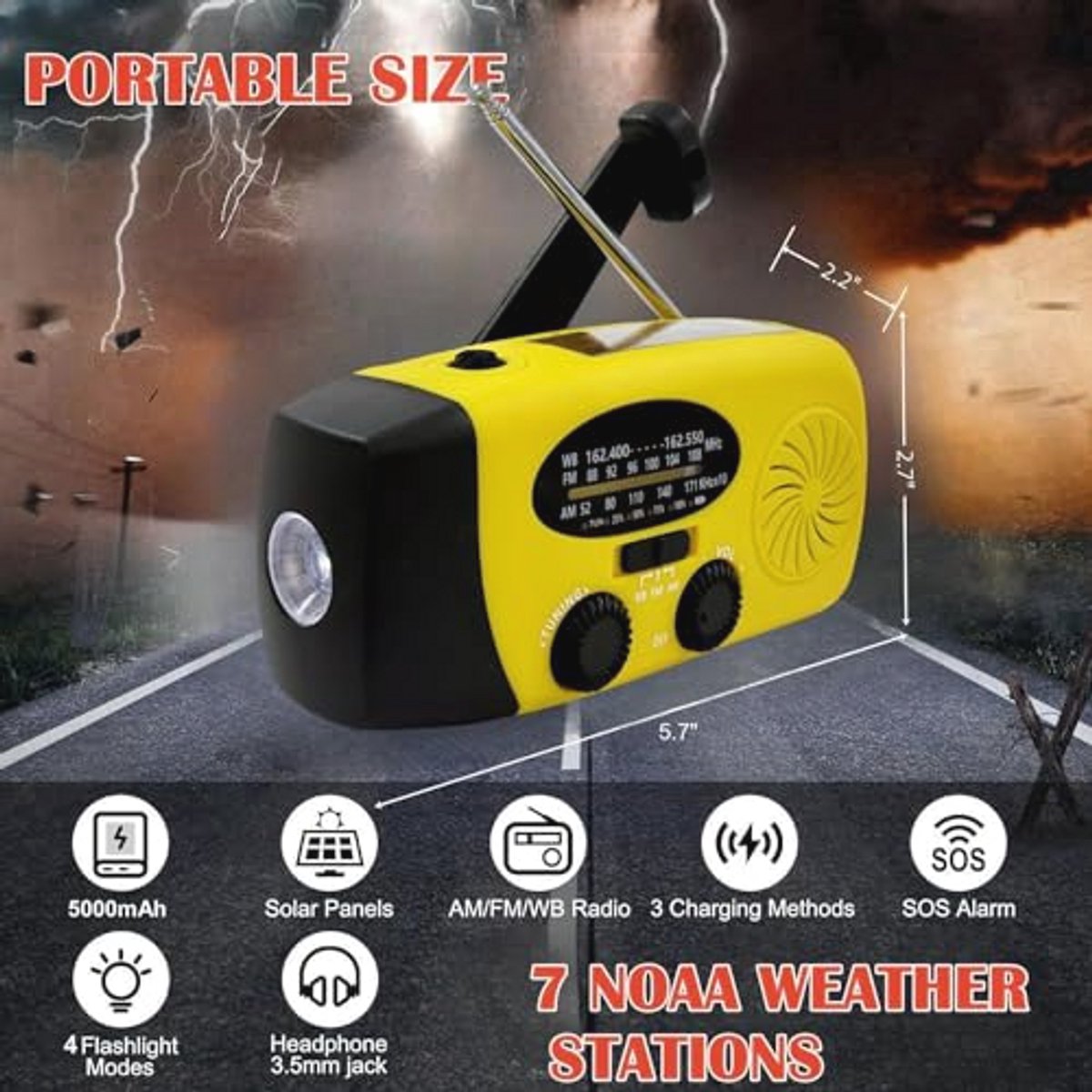Draagbare Solarlader met Crankfunctie en Weerradio voor Noodgevallen – 5000mAh met LED-zaklamp