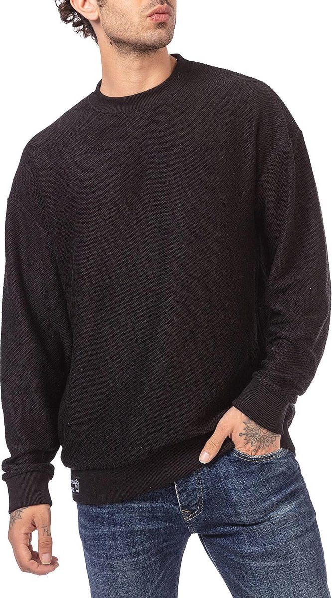 Heren gebreide sweatshirt met ronde hals in zwart - XXL