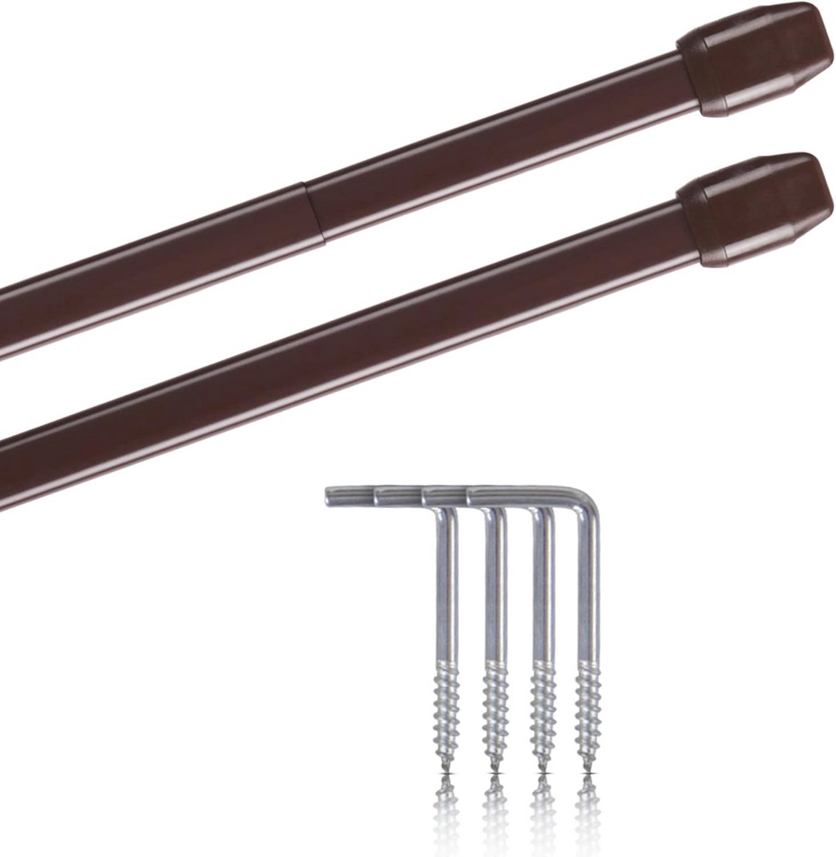 Set van 2 Uitschuifbare Gordijnroedes met Schroefhaken - Bruin - 40-60 cm