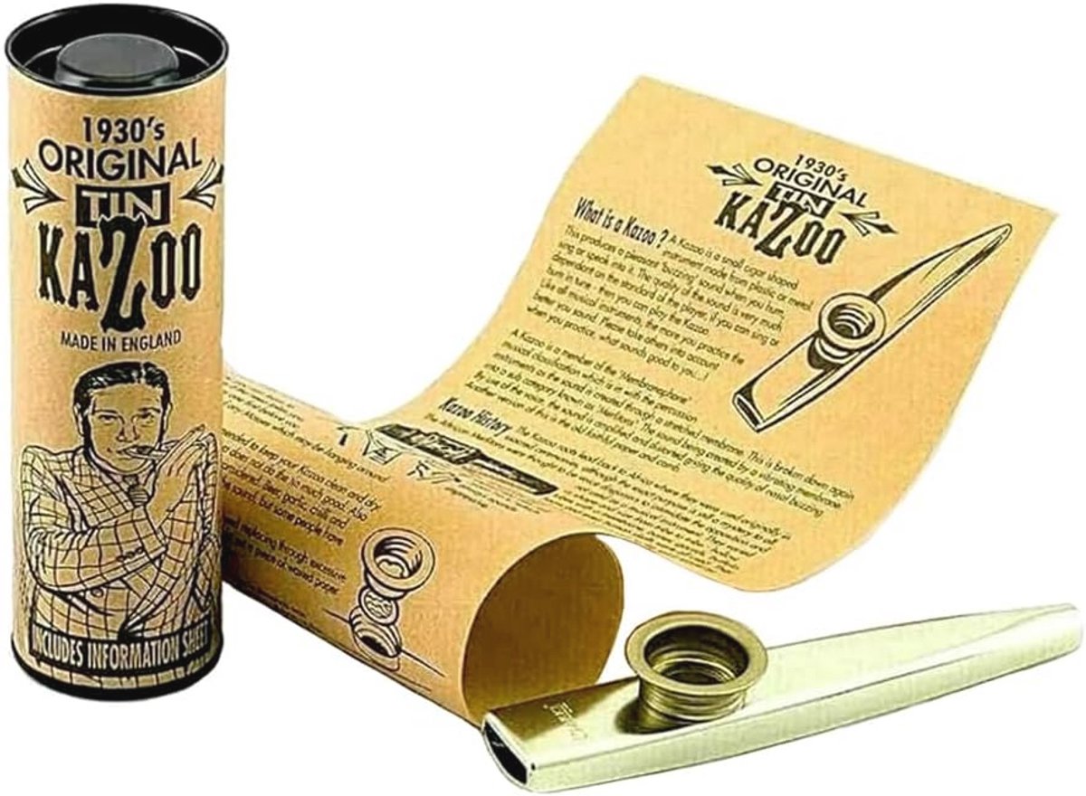 Metaal Goudkleurige Kazoo - Enkel Instrument - Verpakt in Kartonnen Koker