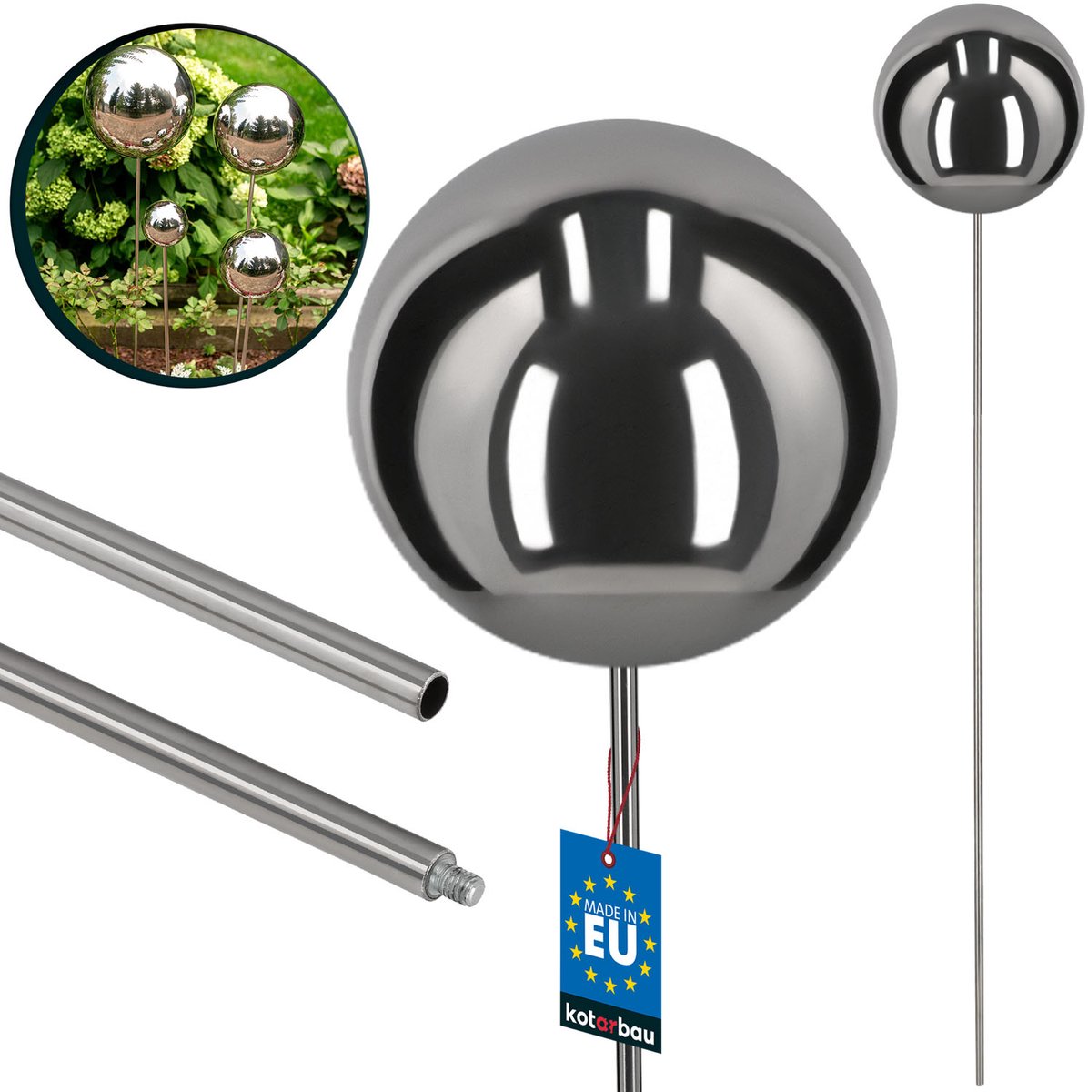 Merkloos - Decoratieve Tuinkogel - Lustrerend 120 CM - Roestvrij Staal - Handgemaakt