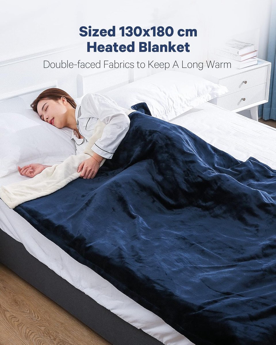 Elektrische Deken 130 x 180 cm – Blauw | 4 Warmtestanden | 9 uur Timer | Oververhittingsbeveiliging | Machinewasbaar – foto 4