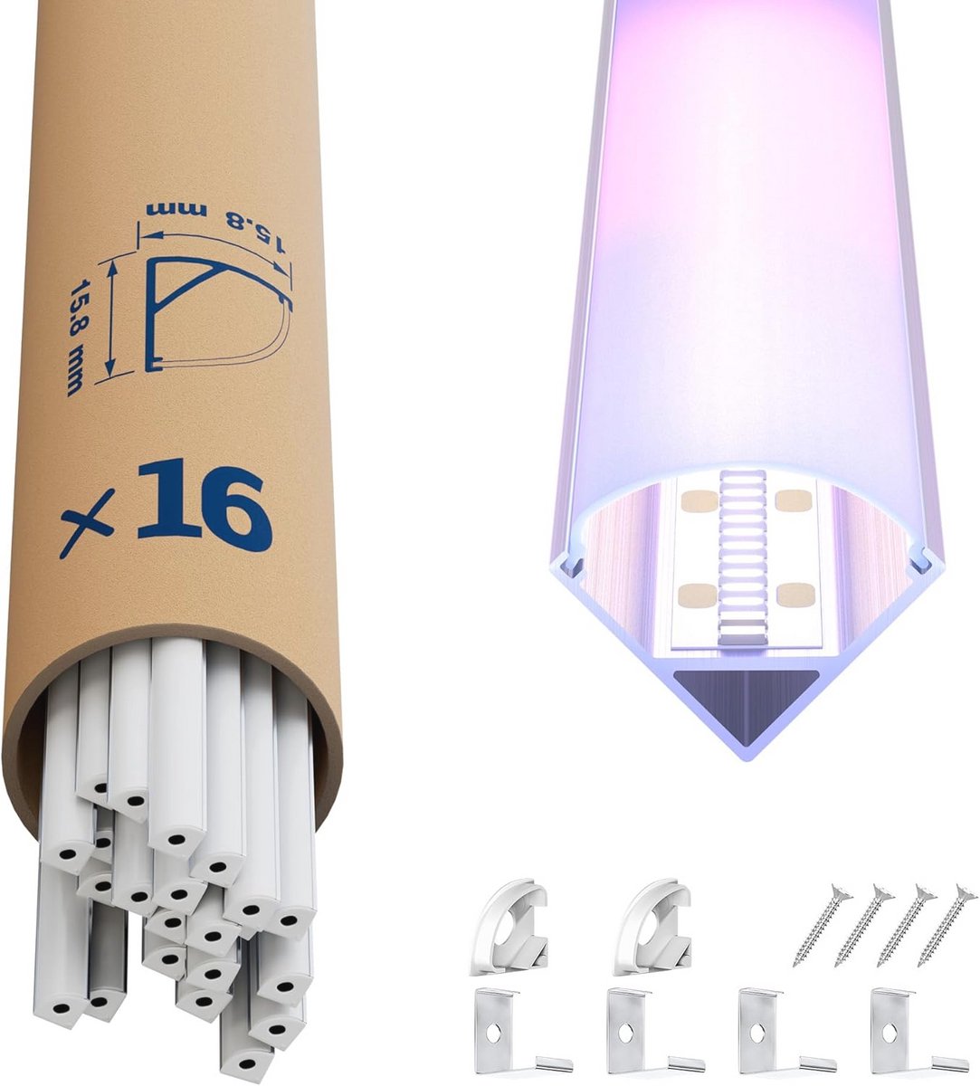 Hoekprofiel 1 meter voor LED-strips - Aluminium U-profiel met matte afdekking