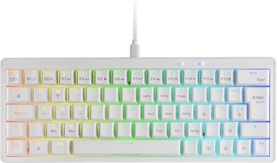 MARSGAMING MKMINIPRO, Ultra-Compact Mechanical 60% Keyboard, Hot-Swap Mechanical Switches, RGB Chroma Lighting, Gaming Keyboard Antighosting, Multiplatform, Brown Switch, Spanish, White