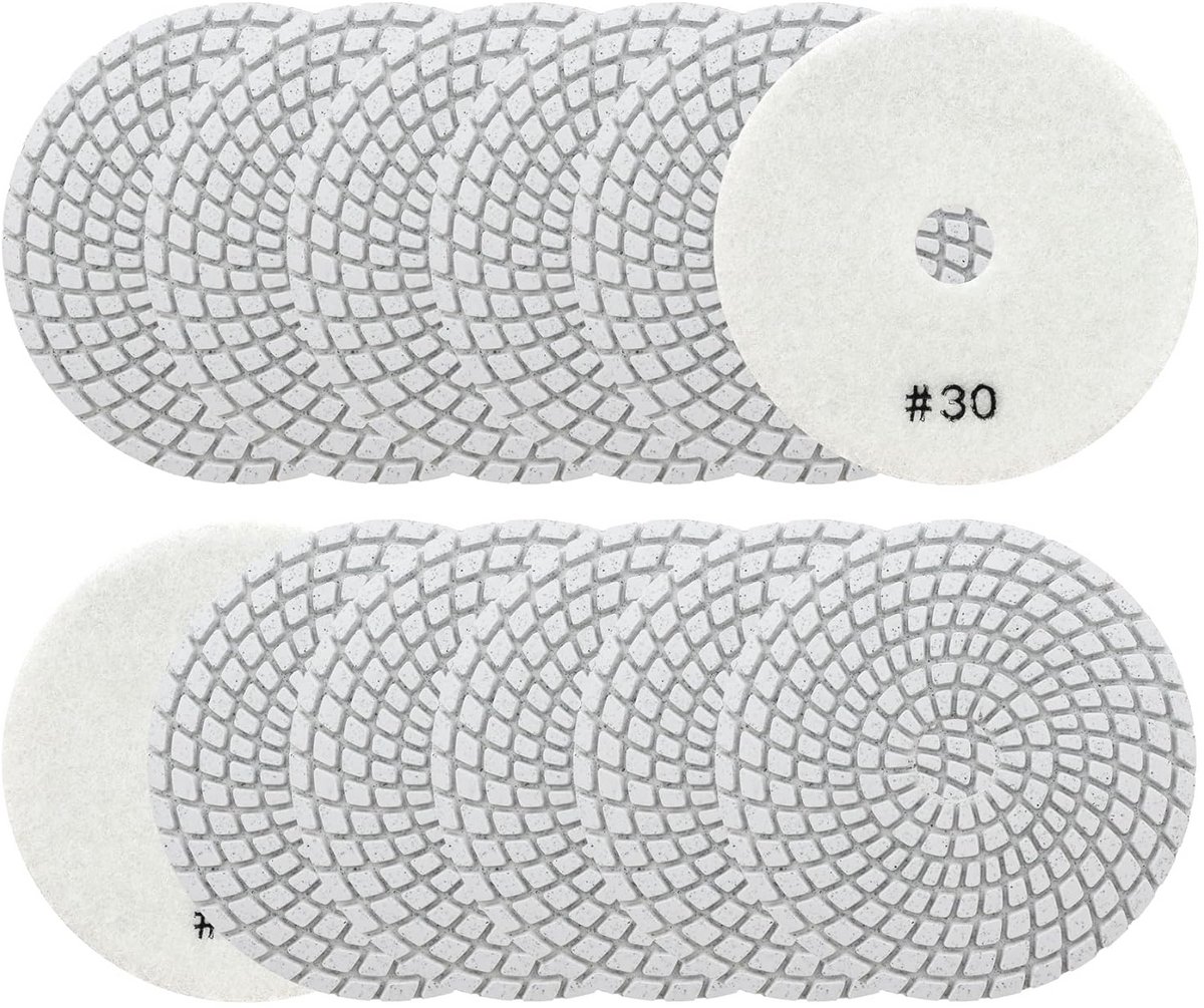 Diamant polijstpads set, 30-12 stuks, voor graniet, marmer, kwarts en kunststeen, 100 mm, natte polijstschijven voor haakse slijpers