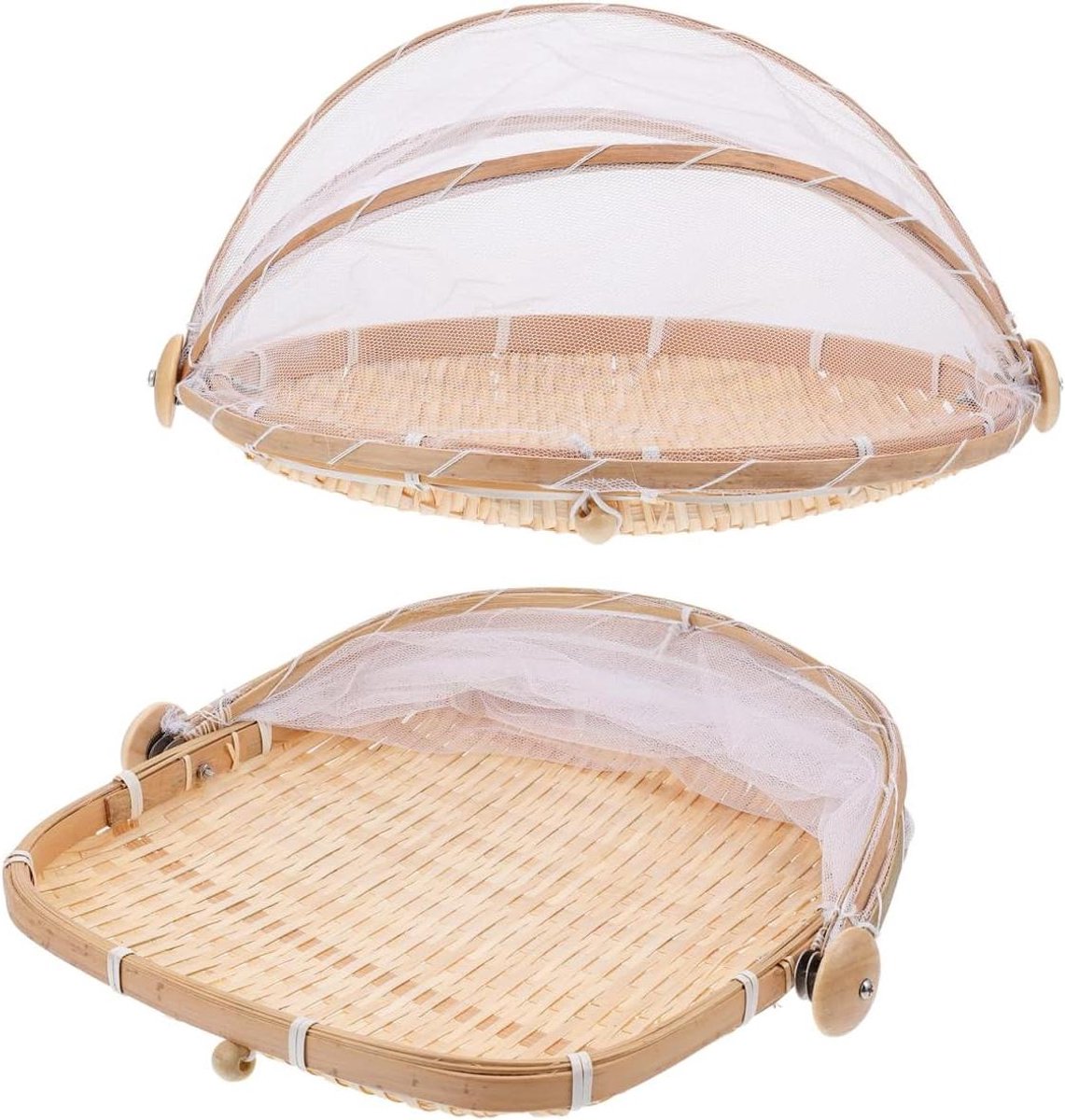 E-Ambar - Fruitmand Met Vliegenbescherming, Set Van 2 Afdekhoezen - 30 x 18 cm Ronde Tablet En 28 cm Vierkante Tentmand - Fruitafdekking Met Vliegenkap