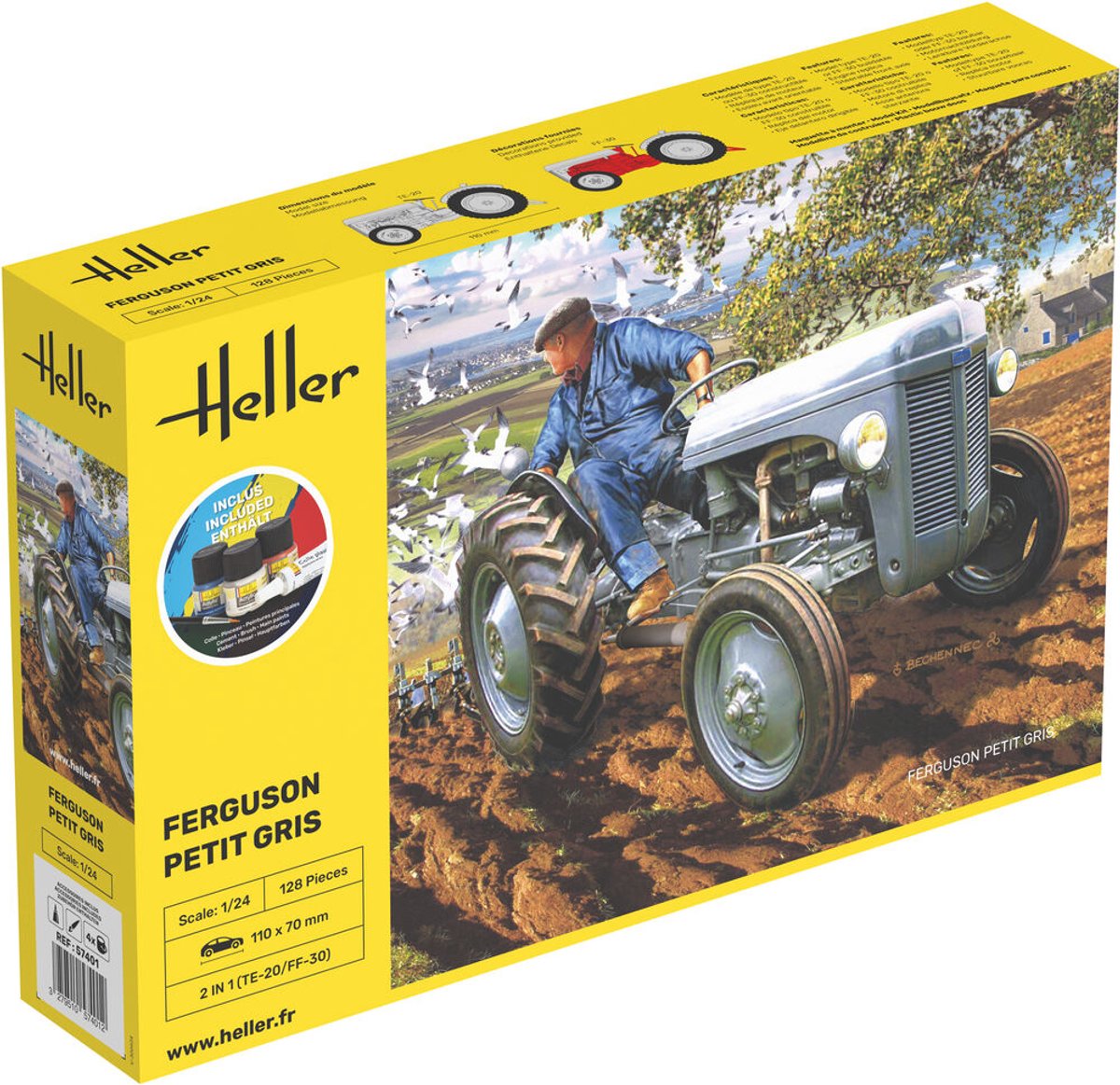 Heller Modelbouwpakket Militaire voertuigen - 57401 Ferguson TE-20/FF-30 Petit Gris - 2 Bouwopties - Landbouwvoertuig - Starter Kit Plastic - 1:24 - Modelbouw