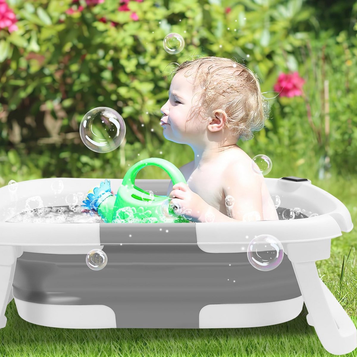 Opvouwbare Babybadkuip voor Baby's tot 36 maanden met Thermometer en Badmat - Praktische en Veilige Badervaring thumbnail 4