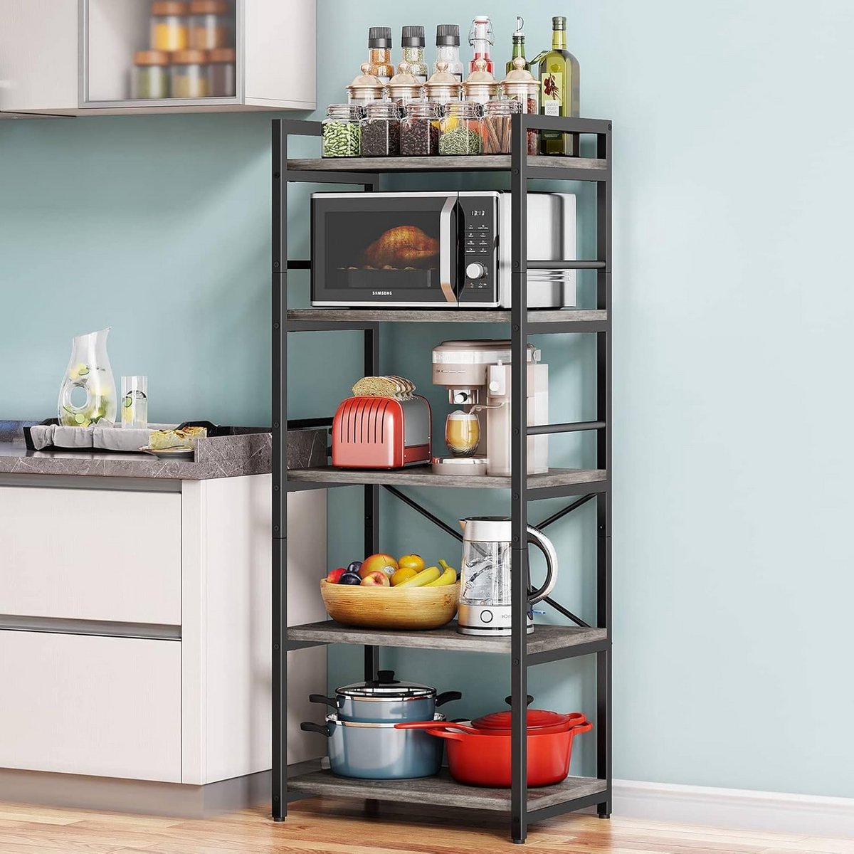 Industriële Keuken Organizer met 5 Planken voor Magnetron en Koffiestation