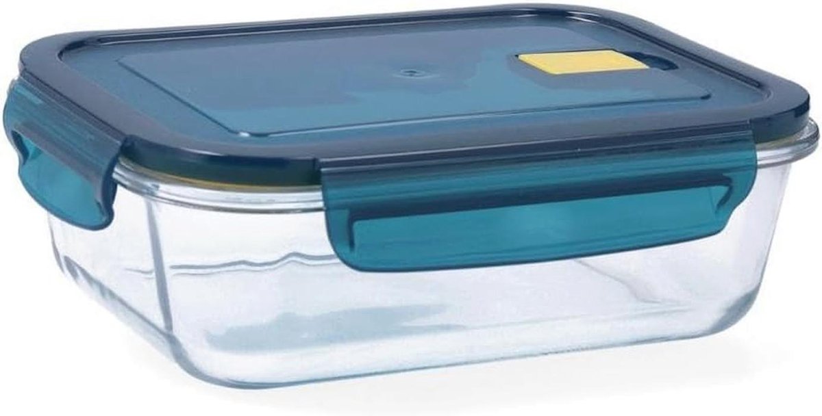 Luchtdichte rechthoekige glascontainer - 21 x 16 x 7 cm, 104 ml, blauw