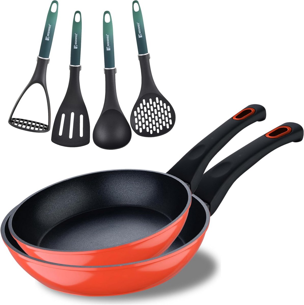 Set van 2 Koekenpannen (20 en 26 cm) met Keukengerei Set