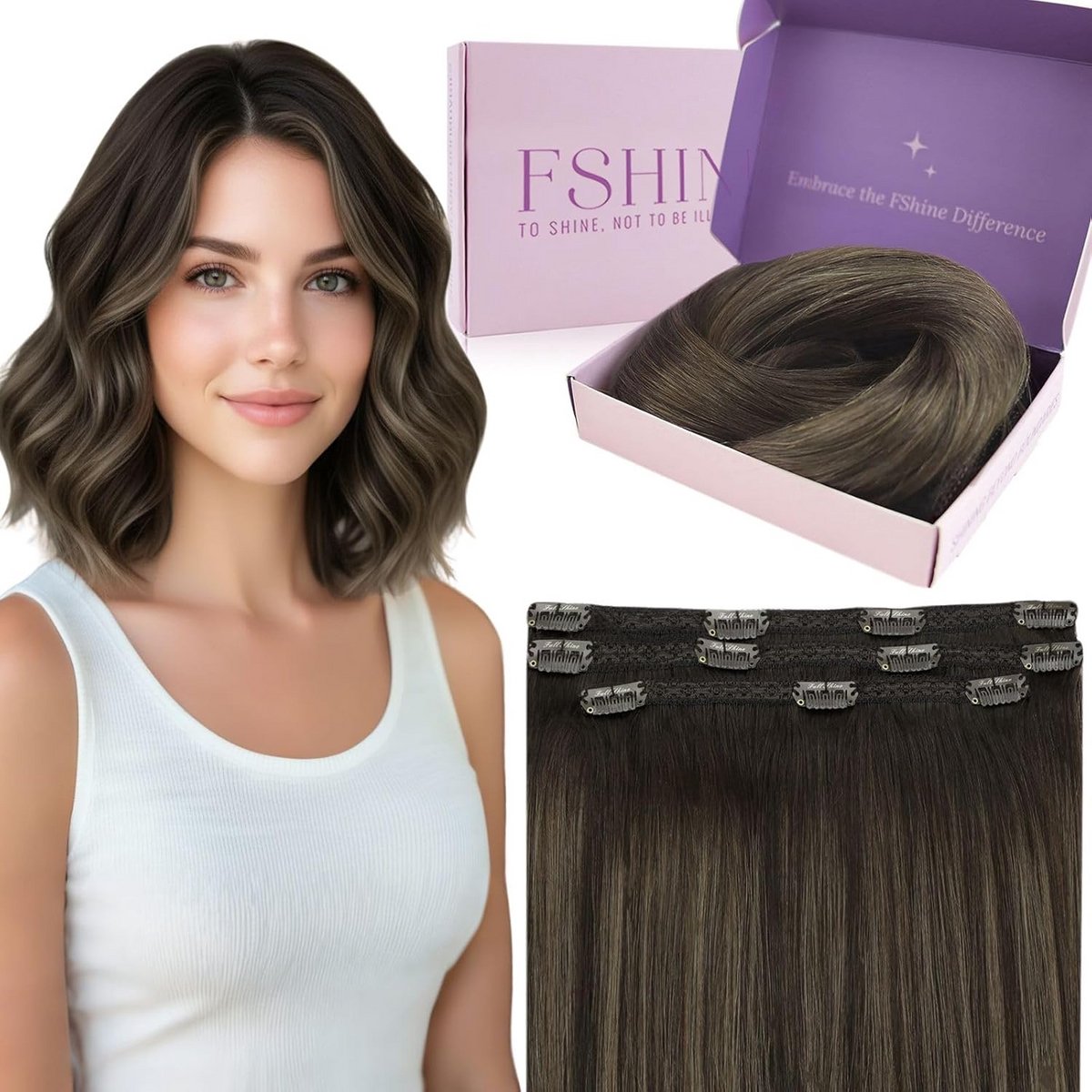 Bruin Haarverlenging Clip In Extensions 3-delig 50g Menselijk Haar