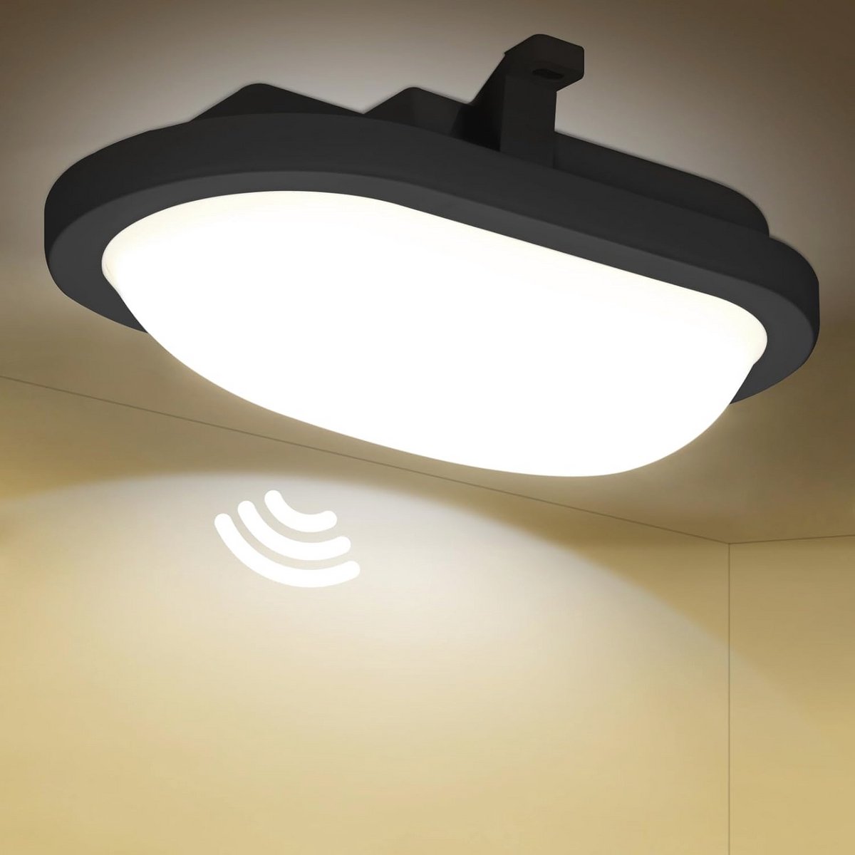 LED Plafondlamp - Sensor Lamp - Bewegingsdetectie Buiten - Instelbare Sensor - 18W 2200 Lumen - Zwart