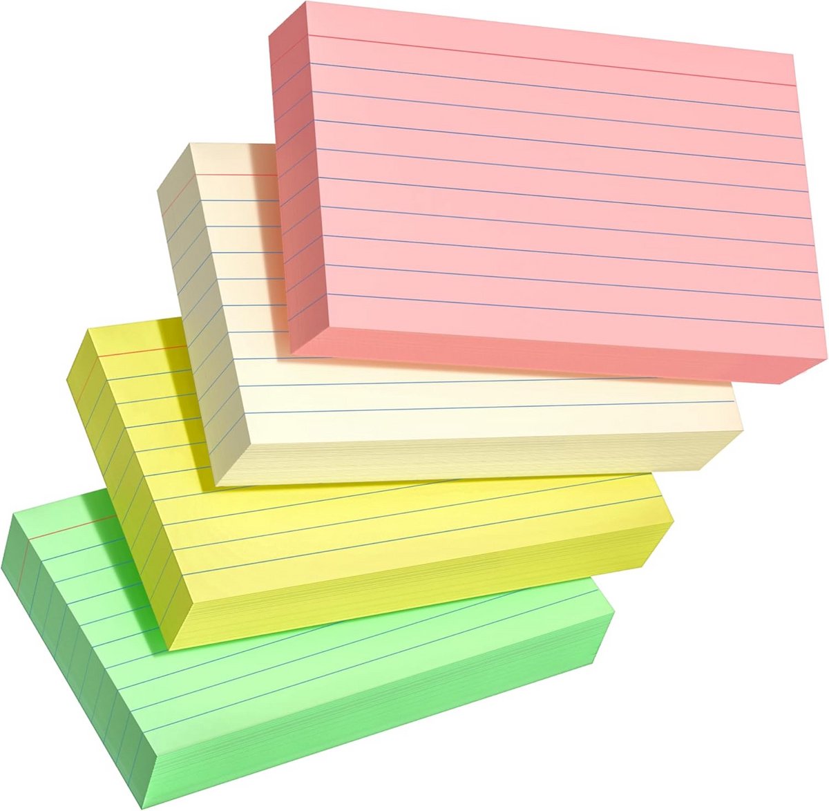 200 Gekleurde Indexkaarten 3x5 Gelinieerd - Flashkaarten voor Studie en Notities