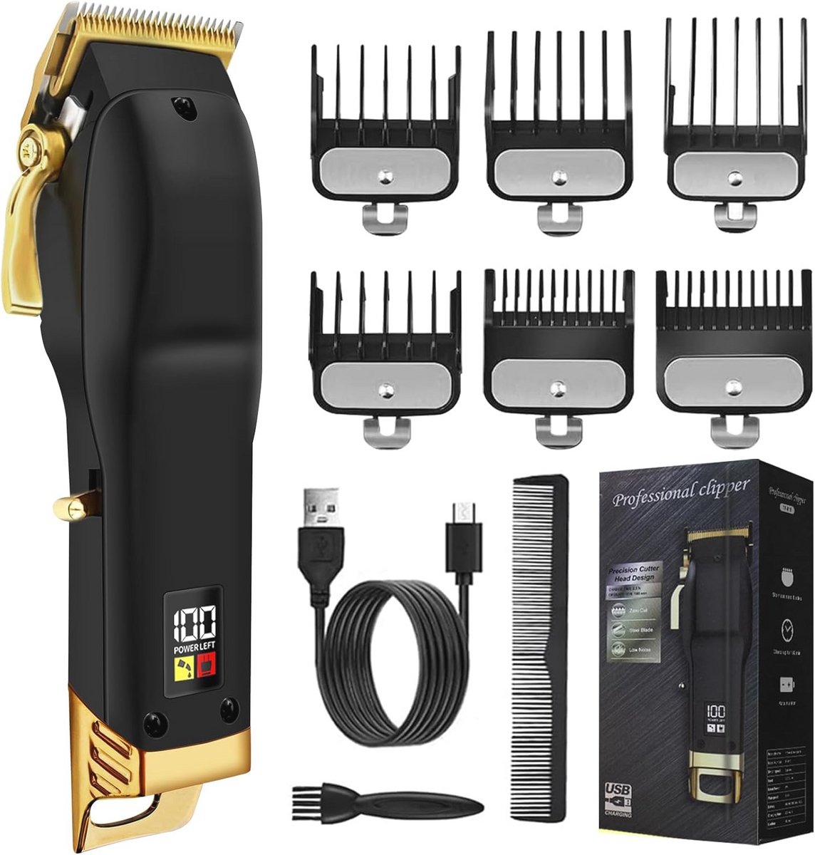 Professionele Haartrimmer Set met 6 Gidskammen voor Stijlvolle Kapsels