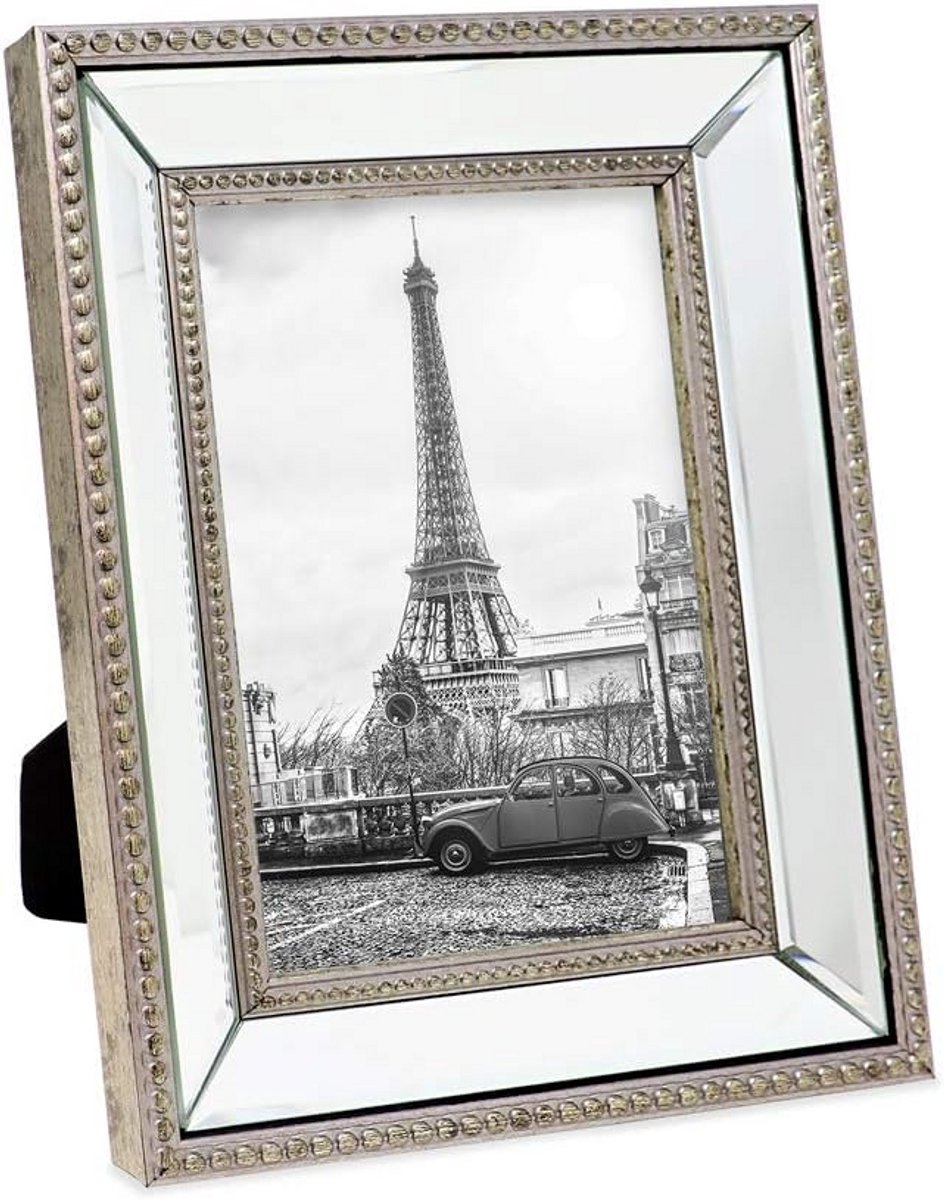 Klassieke Spiegel Fotolijst 5x7 inch met Champagne Kralenrand - Wand- en Tafelmodel