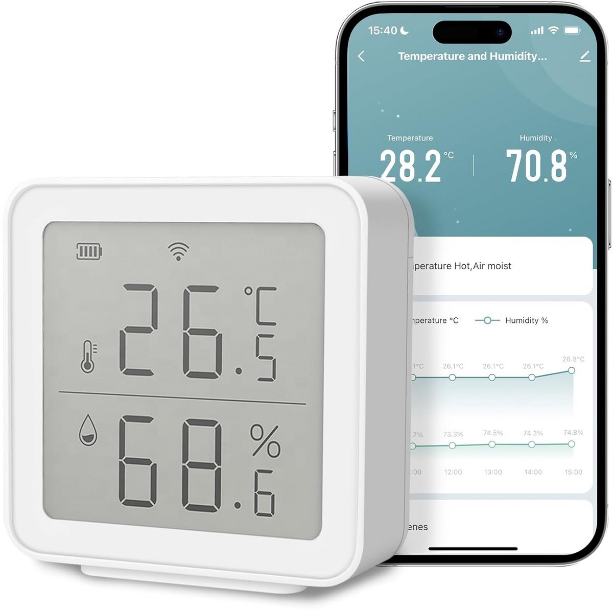 Thermometer en hygrometer met wifi en bluetooth voor temperatuur- en vochtigheidsmetingen