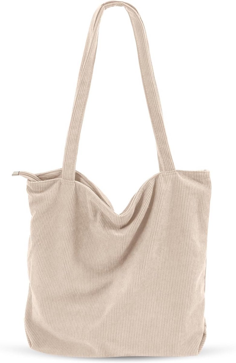 Grote Corduroy Tote Bag Schoudertas Dames Beige XL Shopper