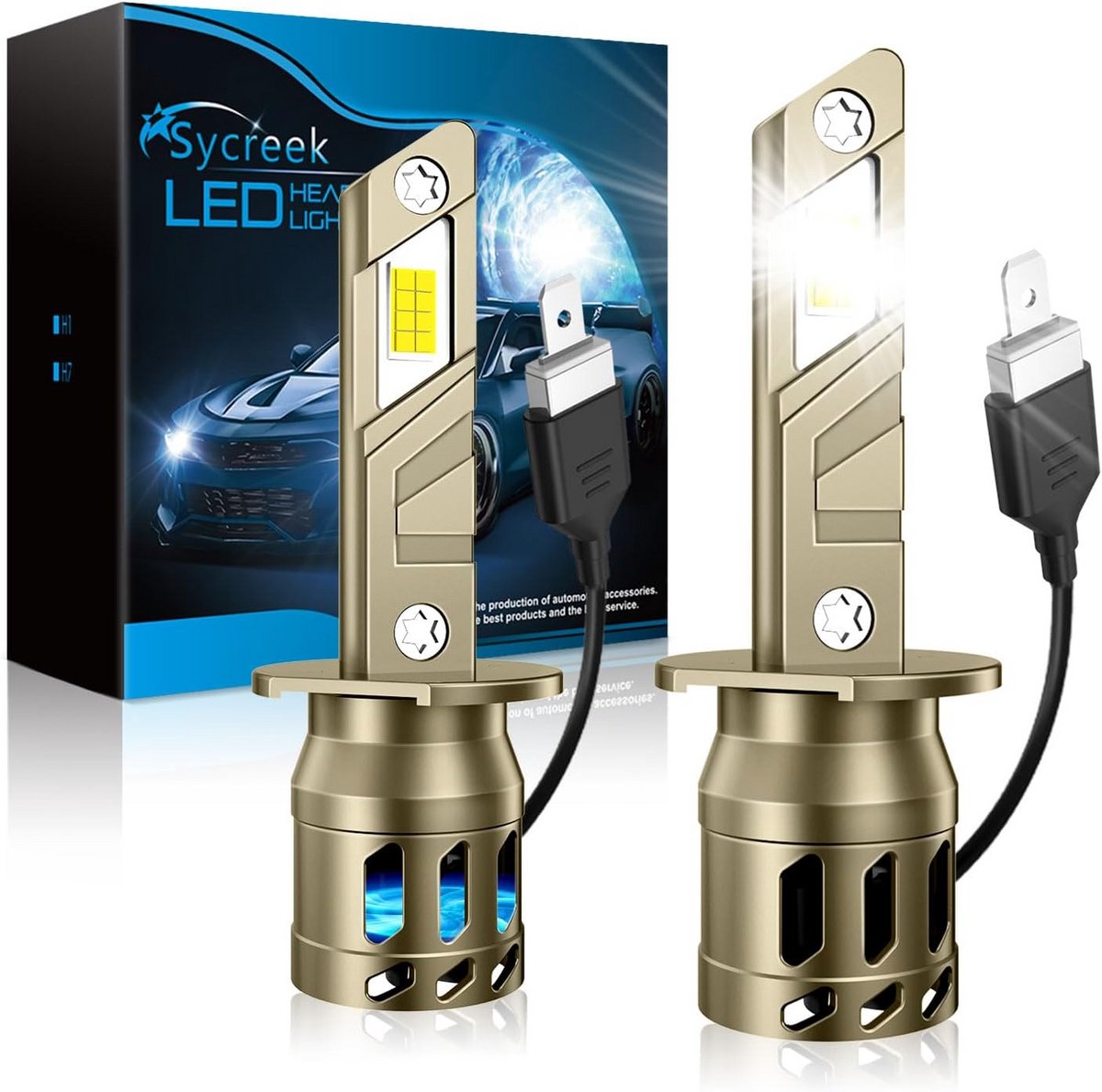 Sycreek LED Bulbs H1 80 W 28000 LM Car Lights Compatible with DC 12 V-18 V for Energy Efficiency H1 LED Fault Proof