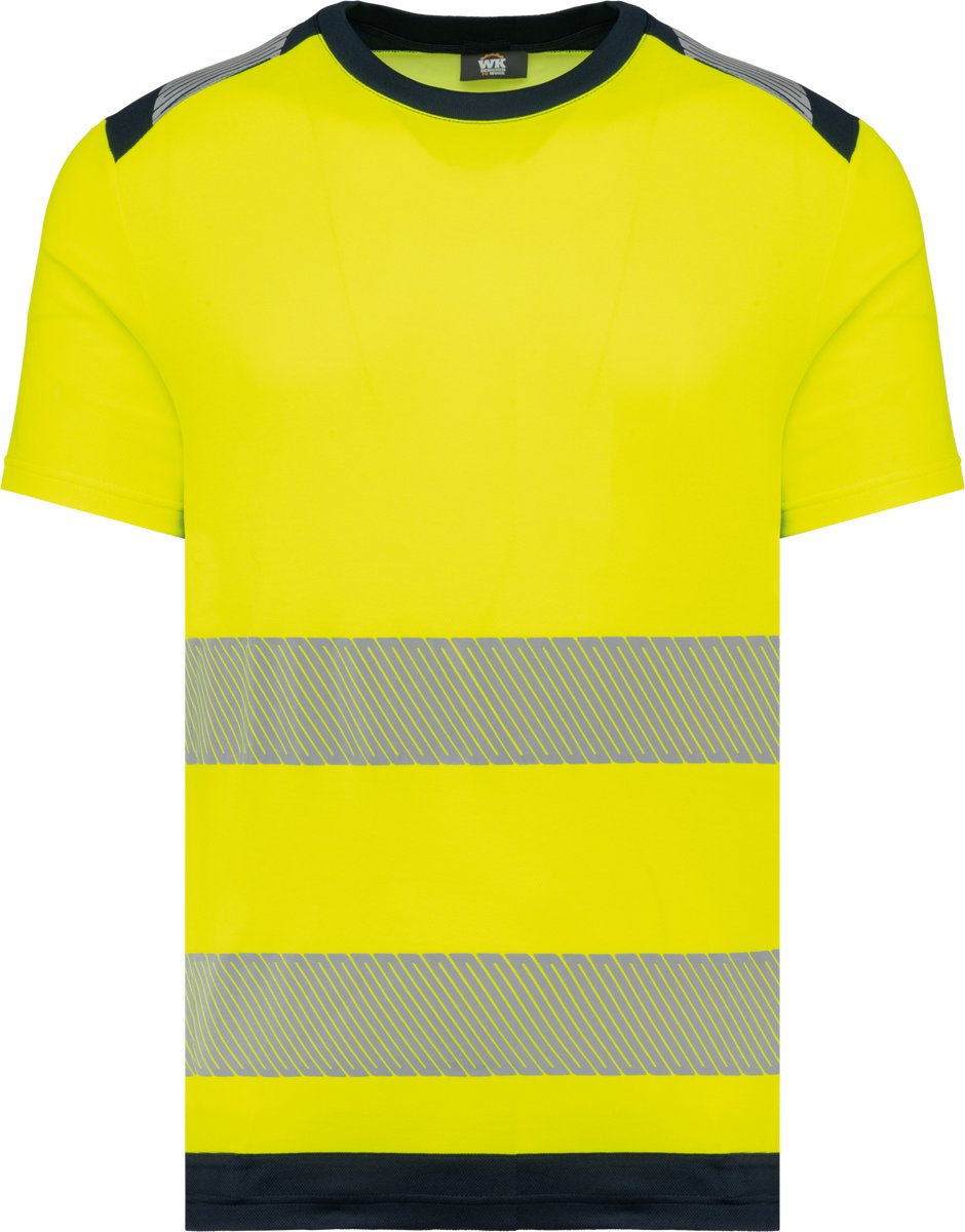 WK. Designed To Work Gerecycled veiligheids-T-shirt ronde hals korte mouwen unisex WK360 - Hi Viz Yellow / Navy - XS