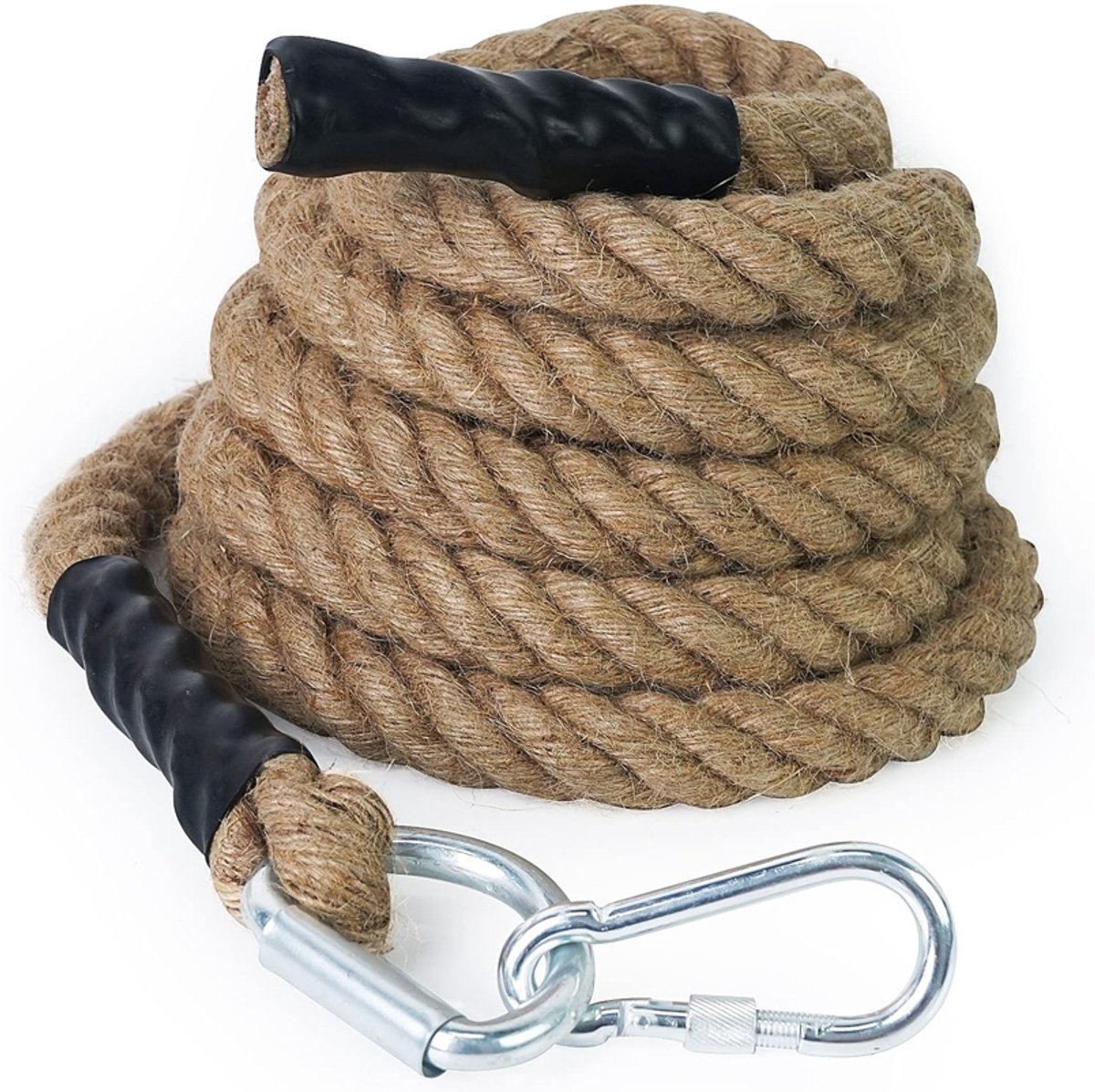 OUYLAF Gym Klimtouw - Oefentouw - Jute Klimtouw met Karabijnhaak - 30mm - Sporttouw - Krachttraining Gevechtstouw - Trainingstouw - Spiertrainingstouw - 3m