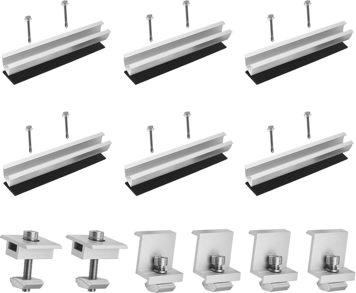 Zonnepaneelhouderset voor plat dak - Bevestigingsset met accessoires en verstelbare klemmen (6 stuks)