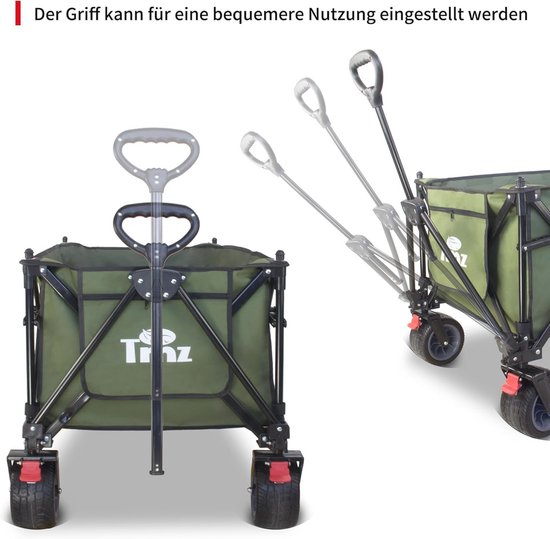 Opvouwbare bolderkar met dak en remmen - 445L capaciteit, 120 kg belastbaar, extra brede banden voor alle terreinen van Sekey — afbeelding 4