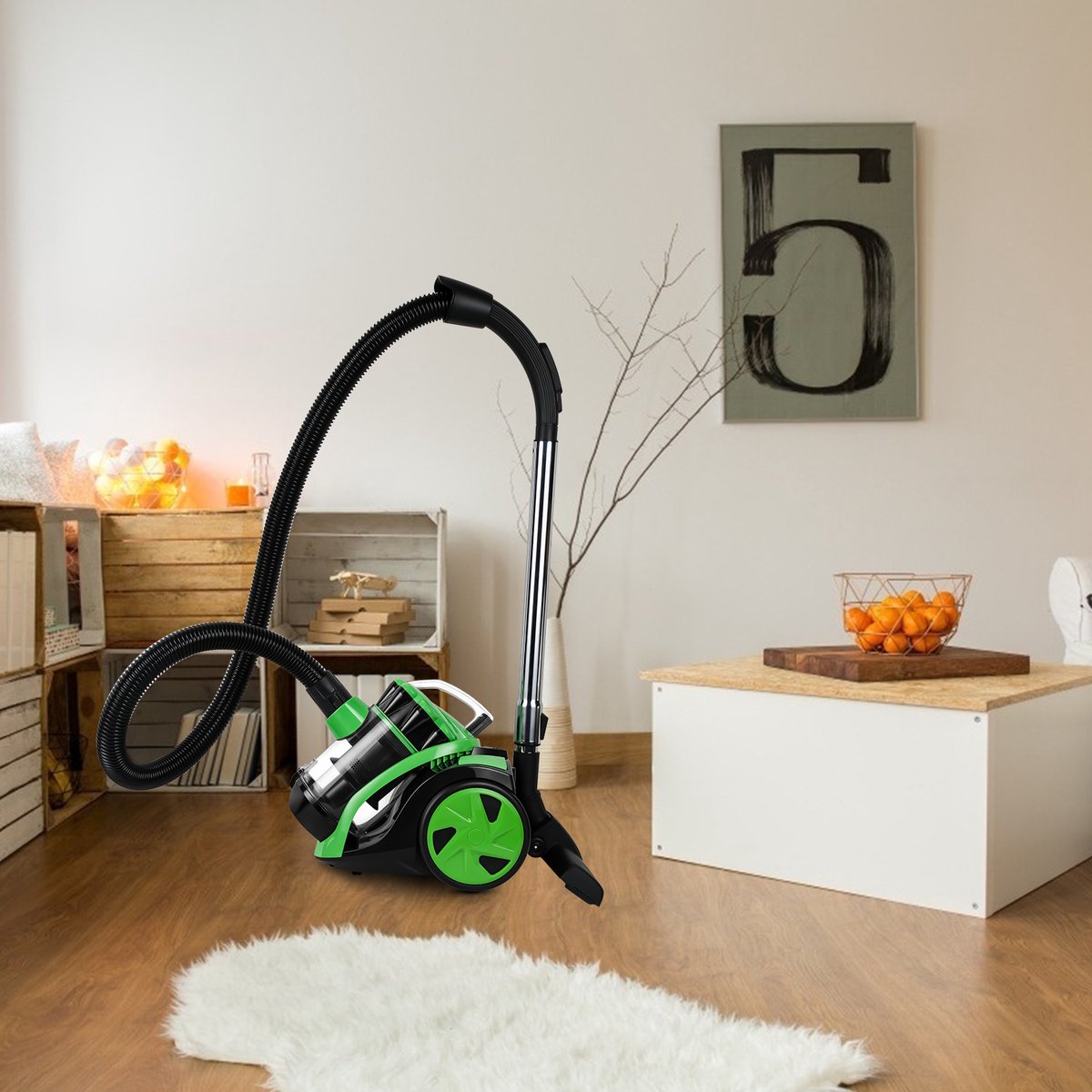 899W Stofzuiger Zonder Zak – Dierenharen & Tapijt – Sterke Zuigkracht – 3L – Met Accessoires – Groen — afbeelding 6