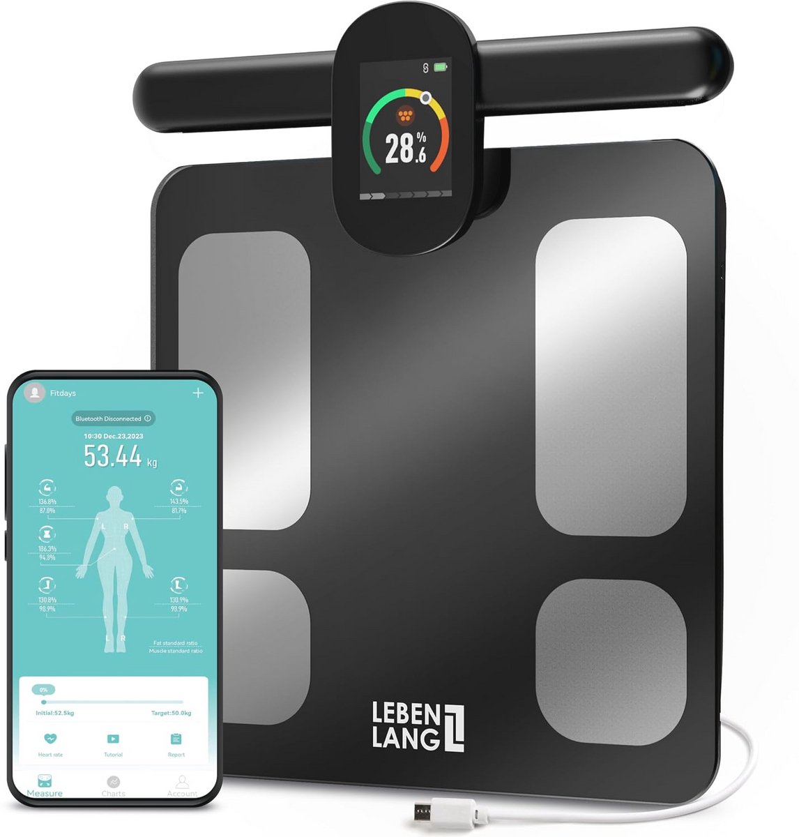 Fitness Lichaamsvetweegschaal met Groot Display en App Connect voor Tot 180 kg