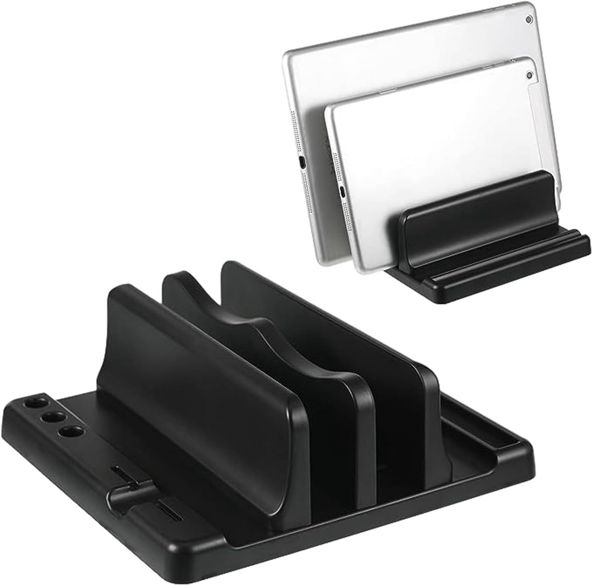 Verstelbare Verticale Laptopstandaard - Enkele Slot, Draagbaar, Bureau Opbergshelf - Zwart