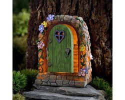 Tuindecoratie met Feeëndeur - Solar Lights - Miniatuur Feeën Tuin - Glow in the Dark - Retro en Mystieke Feeëndeur - Buitenbeelden voor Boomstronken