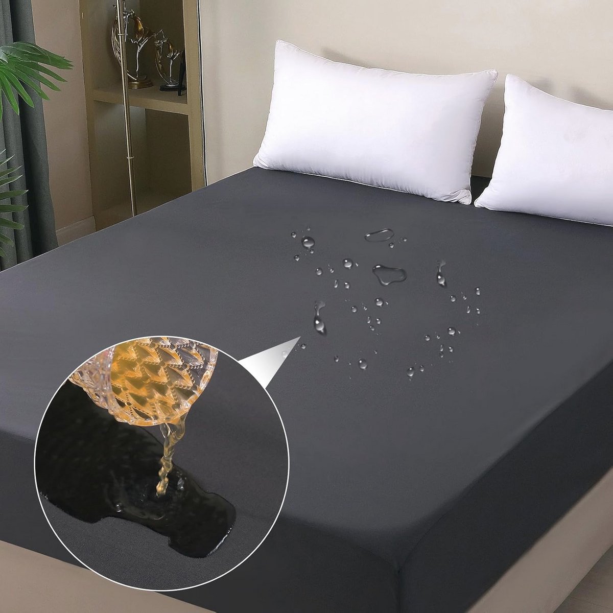 Waterproof Matrasbeschermer - Hoeslaken Beschermhoes - Matras Beschermen - Ademend TPU Materiaal - 180x200 cm - Donkergrijs