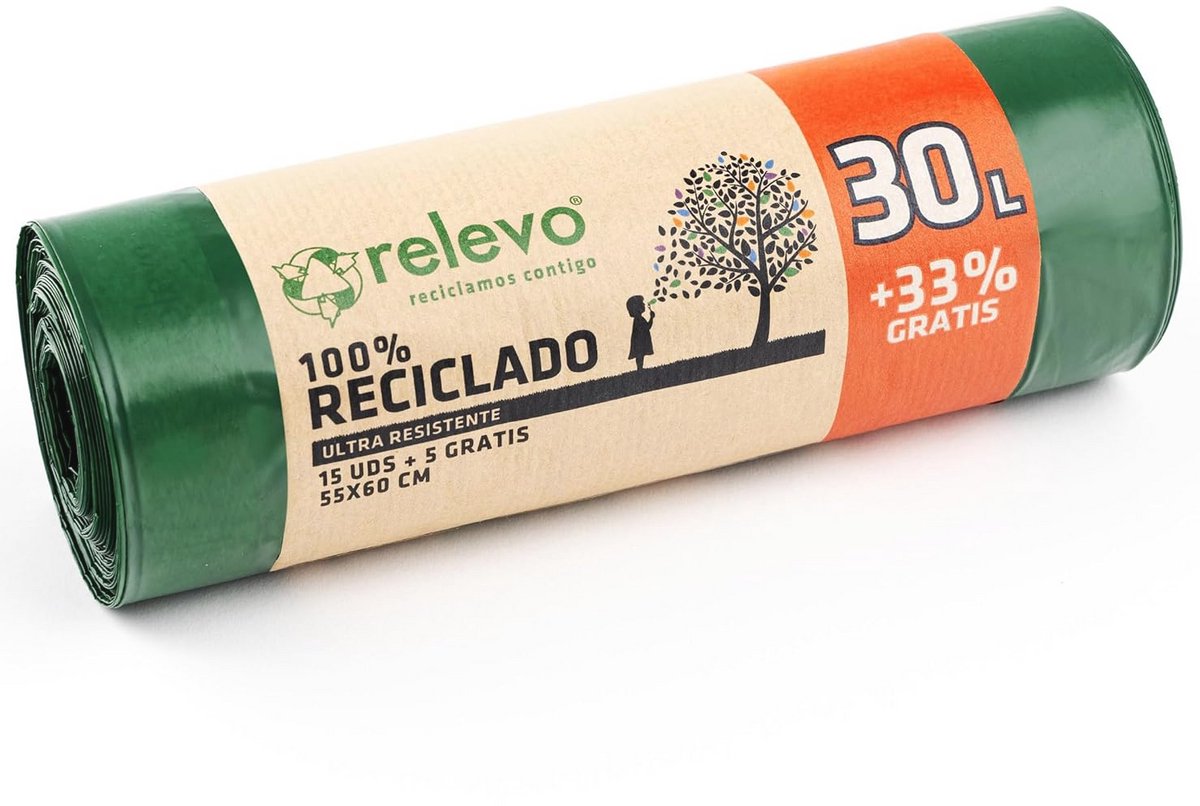 100% Gerecycleerde Vuilniszakken - Extra Sterk, 30L, 20 Stuks