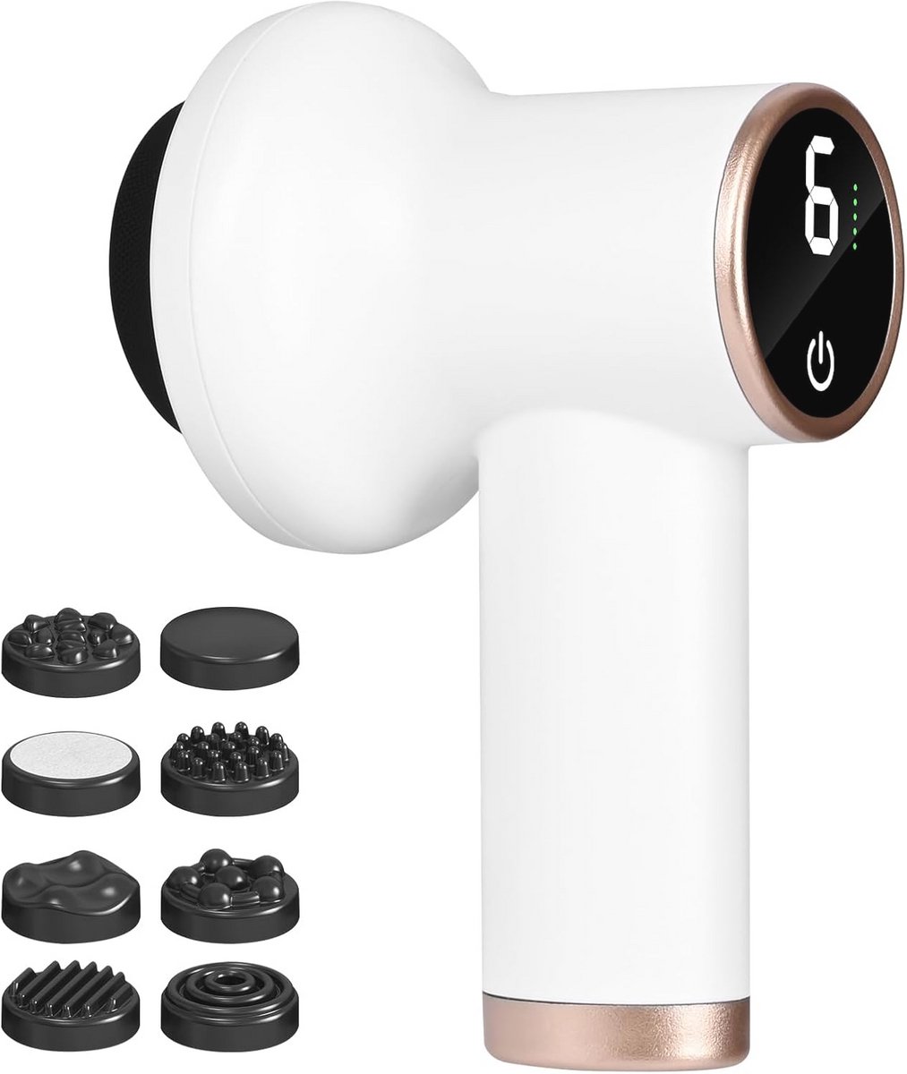 Elektrisch Handmassageapparaat voor Celullitisbehandeling met 8 Verwisselbare Opzetstukken - Effectieve Massagetechnieken voor Nek, Schouders, Taille, Buik, Billen en Benen