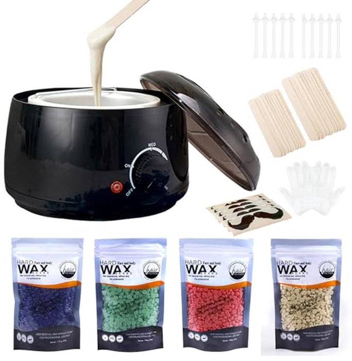 Wax Heater voor Ontharing met 4 Zakjes Wax Kralen en 30 Applicator Sticks