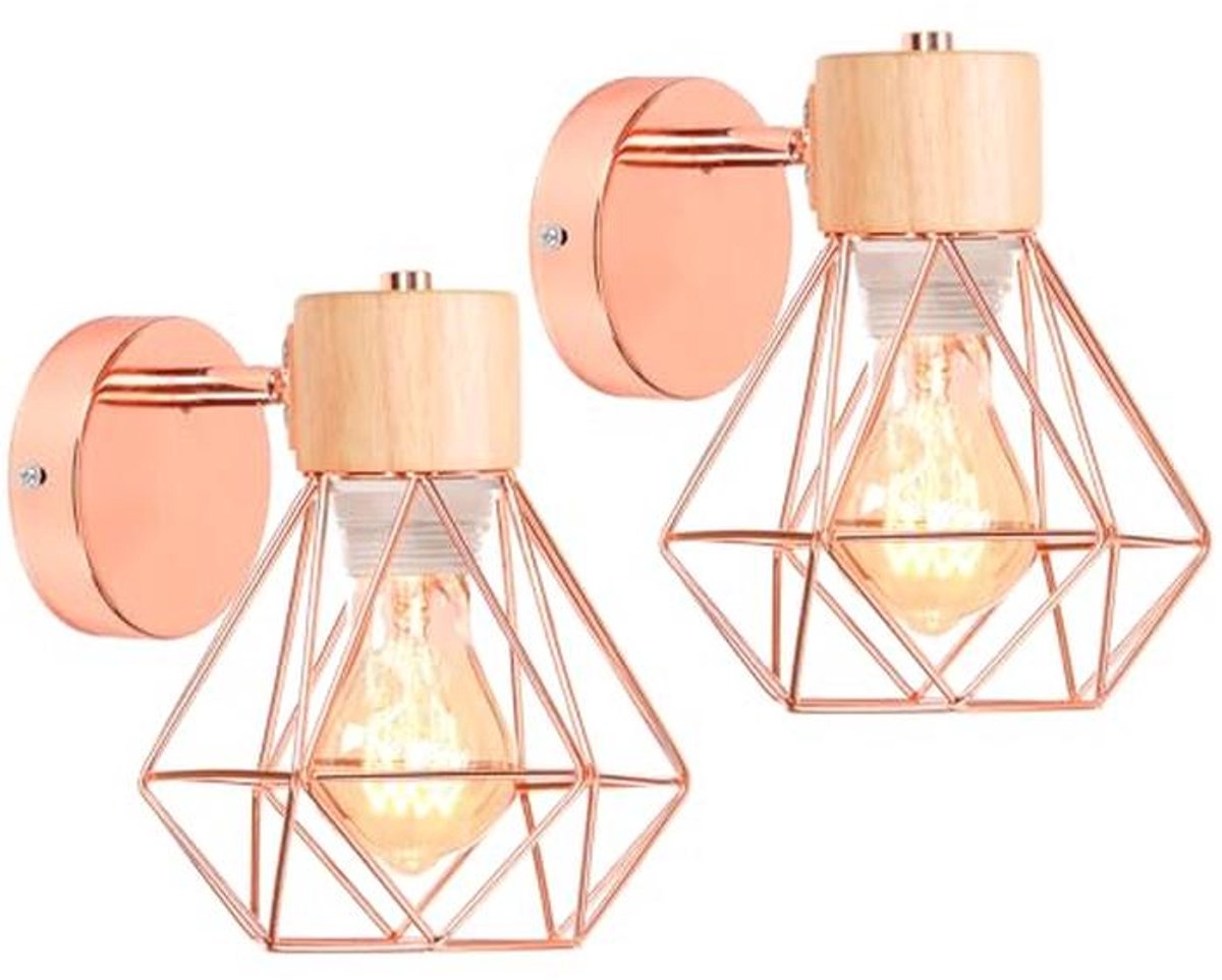 Set van 2 industriële wandlampen met kooi-design in vintage stijl