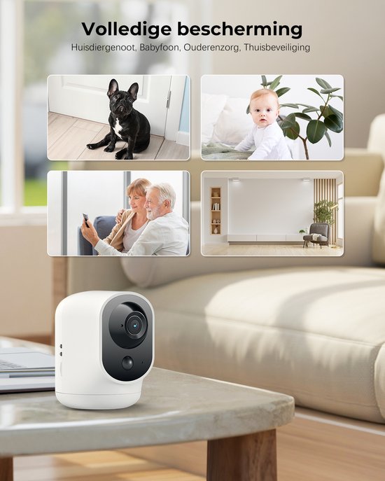 COCOCAM 2K Binnen Camera - Draadloos met 5200mAh Batterij - 360° Draai - AI Mensherkenning Beveiligingscamera - Baby & Huisdier Monitor - Werkt met Alexa van Merkloos — afbeelding 2