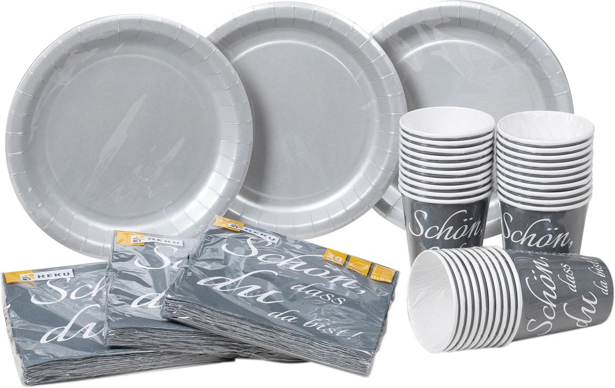 120-delige Wegwerpservies Set - Bordjes, Bekers & Servetten 'Schön dass du da bist'