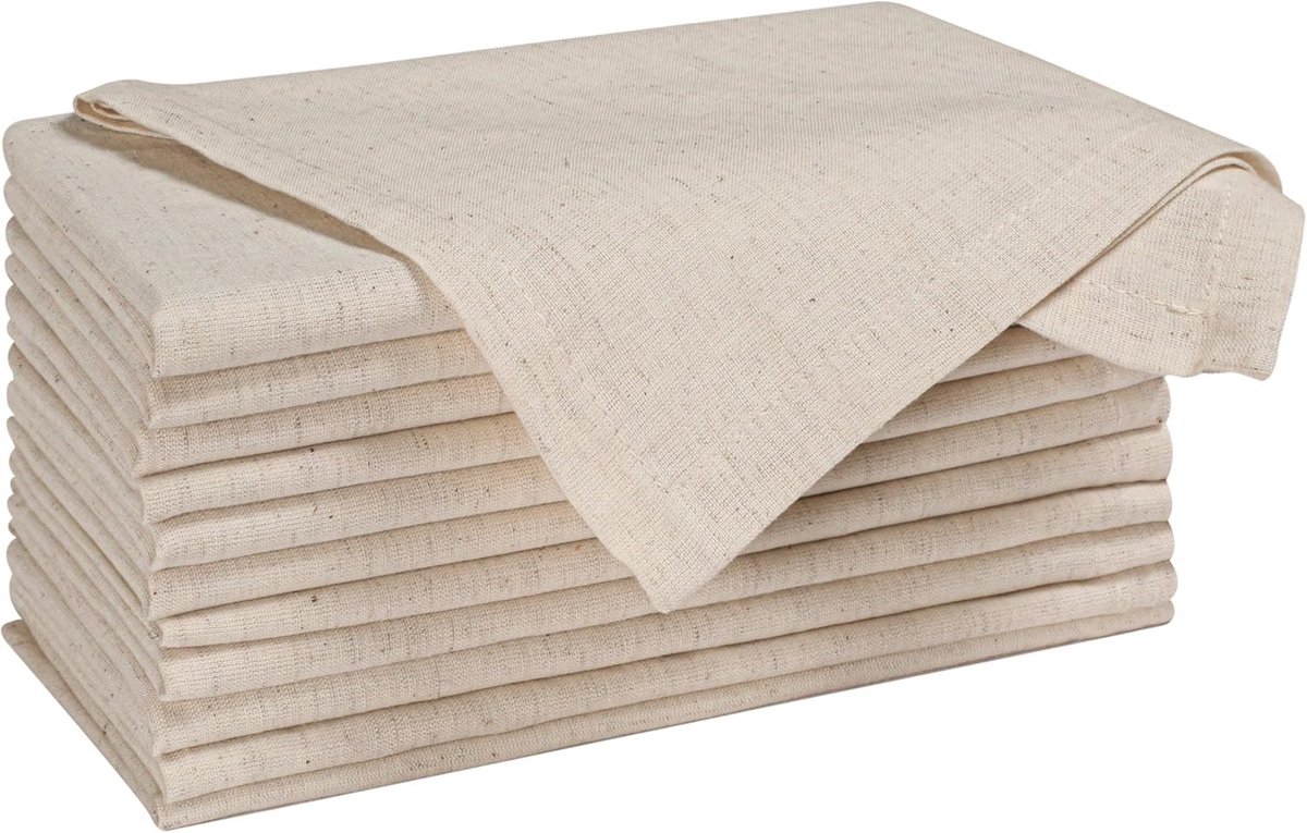 Linnen-Katoen Servetten Set van 12 - Natuurlijke Kleur - 45x45 cm Wasbaar en Herbruikbaar