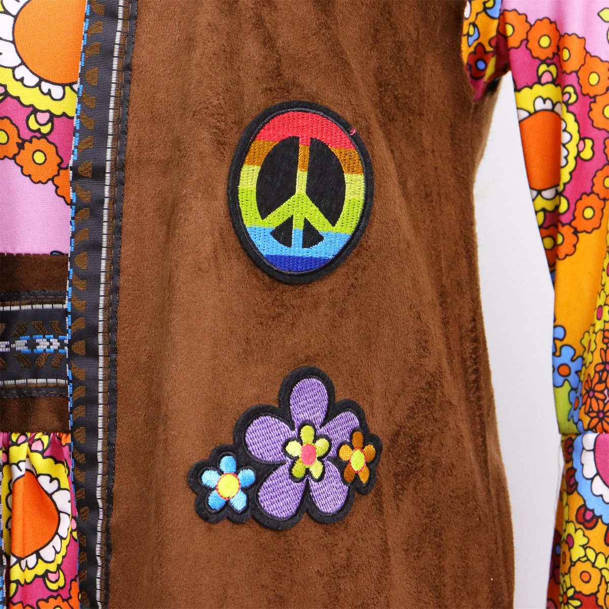 Joya Party® Hippie Jurk Dames met Vest & Hoofdband | Jaren 60 & 70 Flower Power Set | Stretch Lange Jurk | Verkleedkostuum Vrouw | Carnaval, Themafeest & Halloween | — afbeelding 10