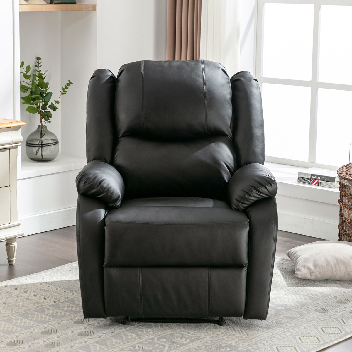 KaraBo Relaxstoel Recliner met Voetsteun - PU Leer - Zwart - afbeelding 2