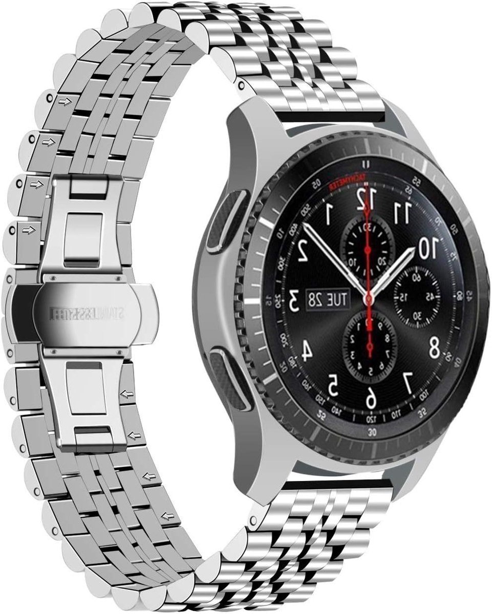 Allecta- Horlogeband 22mm - Roestvrijstaal - Quick Release - Galaxy Watch 46mm - Gear S3 Frontier - Zilver Zwart - Solide band - Smartwatch accessoire - Geschikt voor diverse modellen