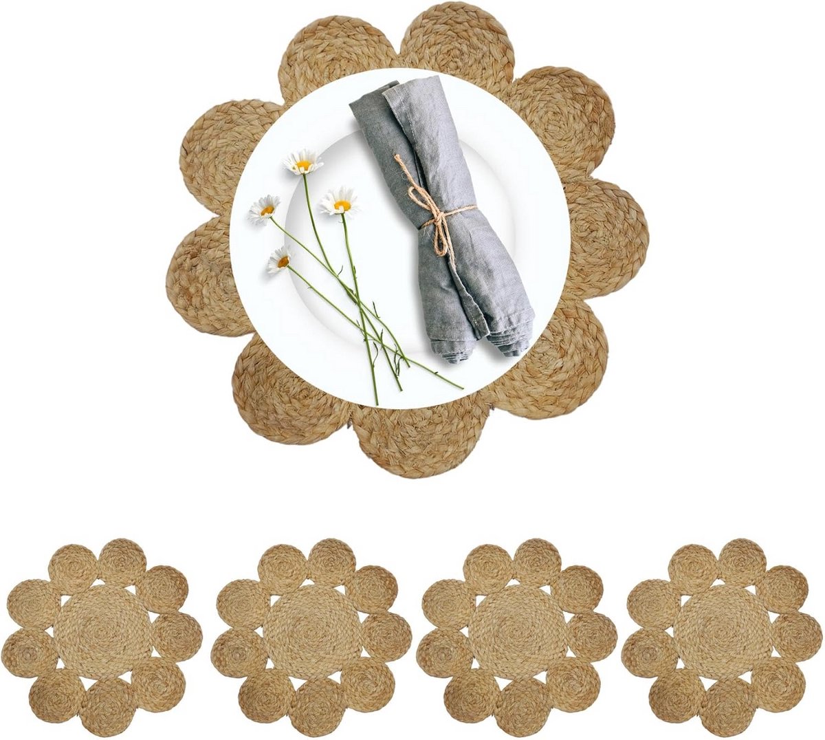 Ronde Jute Placemats Set van 4 - Handgeweven, Hittebestendig en Decoratief