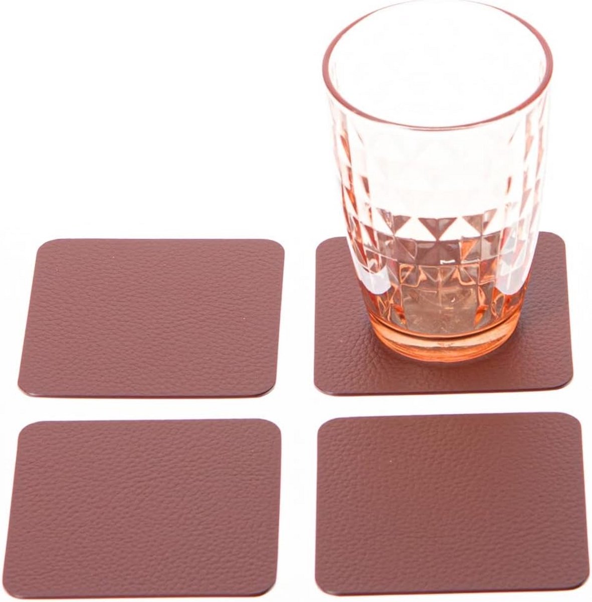 Set van 4 Glazen Onderzetters met Gerecycled Leer, Kleurrijk, 10x10cm
