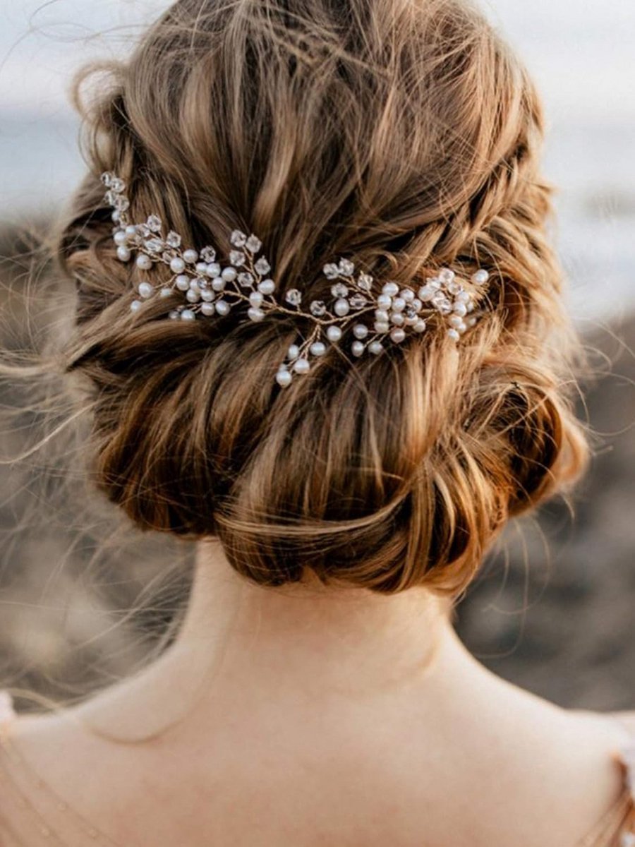 Elegante Witte Bloem Haaraccessoire met Parels en Strass voor Bruiloft en Feest