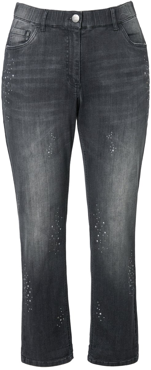 Ulla Popken - Dames - Boyfriend jeans sierstuds. stretchdenim - Zwart - Maat 42