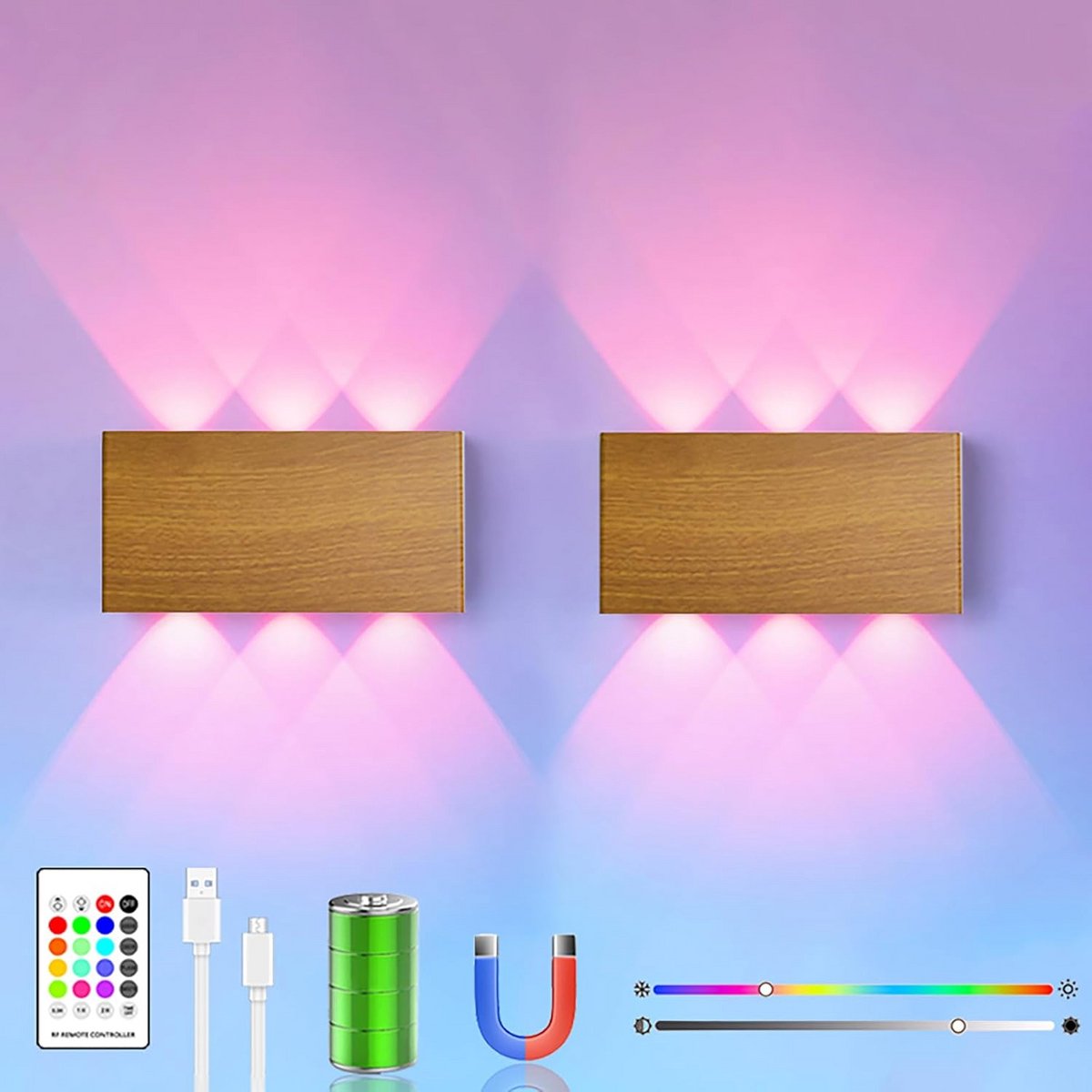 Draaibare RGB Wandlamp met Sensor en Oplaadbare Batterij voor Binnen