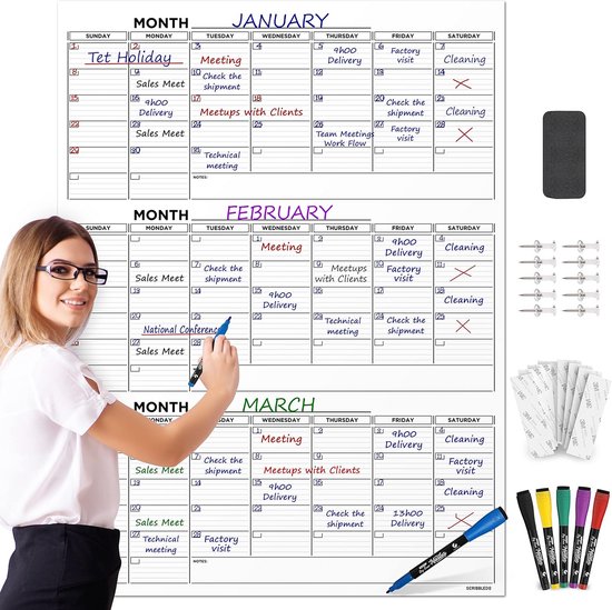 Whiteboard Kalender Jan 2026-Jun 2027 - Maandelijkse Planner