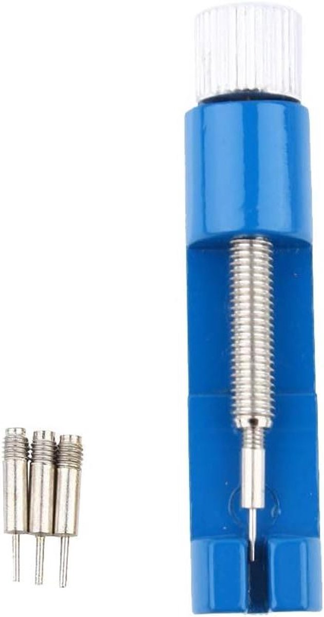 Link-verwijderingstool voor horlogebanden - Horlogeband inkorten - Duurzame kwaliteit - Metalen design - Inclusief 3 ponspennen - Handig voor horlogemakers - Geschikt voor diverse horlogemerken - Zwart en zilver design